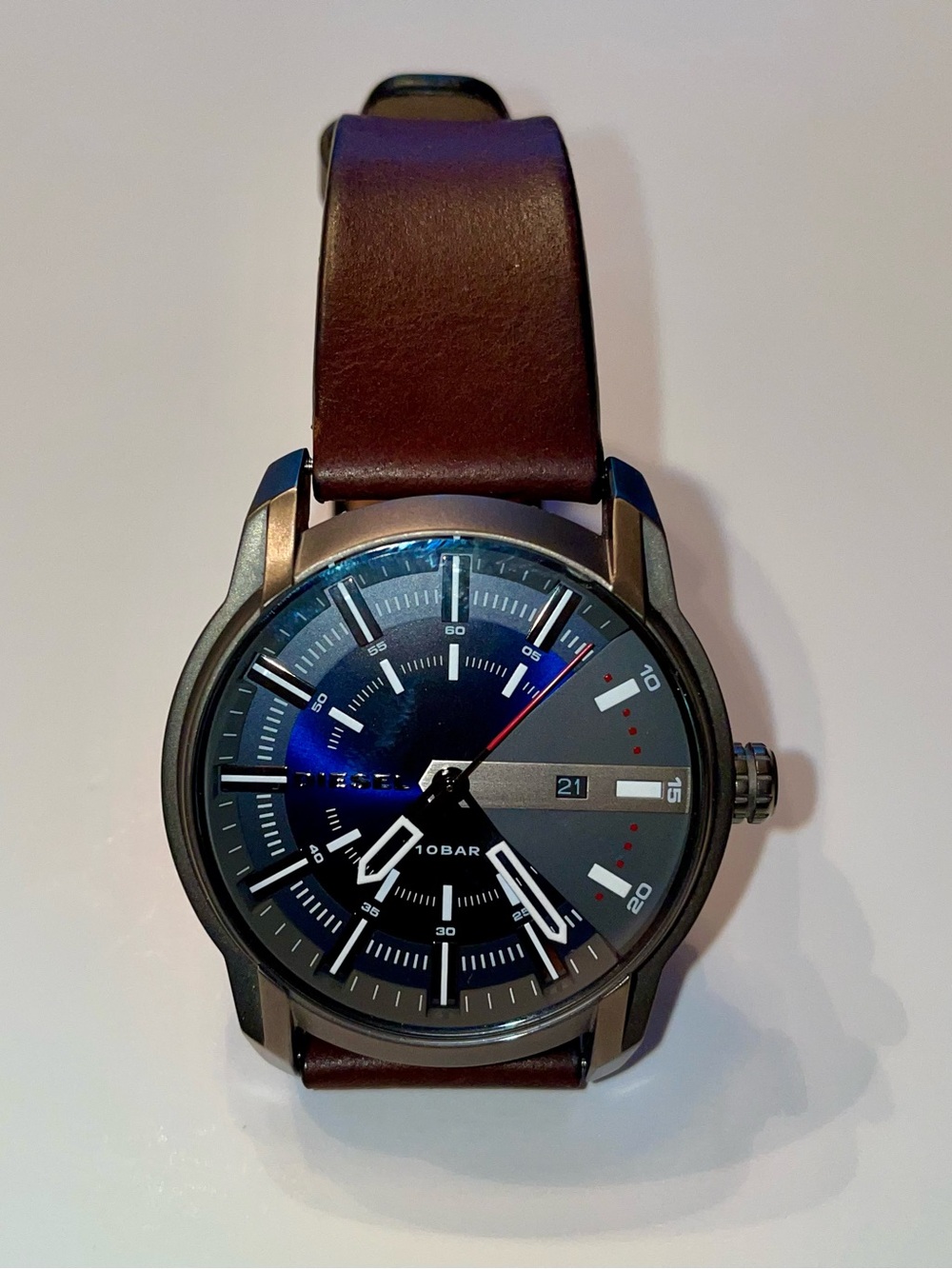 Diesel Brown Leather Strap Men's Watch with Black Dial